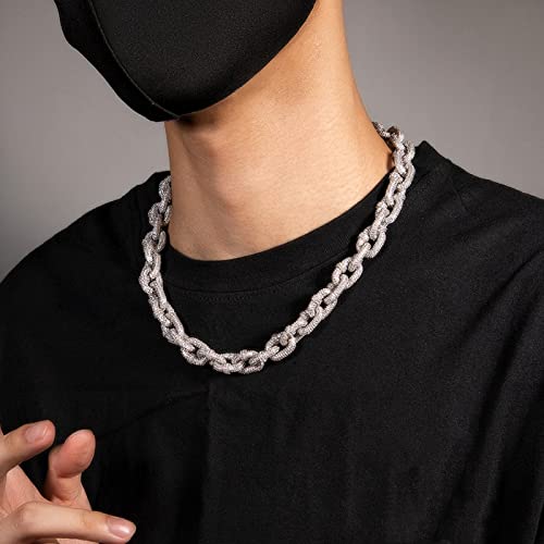 ICEDIAMOND 14mm Iced Out Carabiner Clip Design Rings Heavy Luxury Cuban Chain Necklace, Gold Plated Solid Brass, Prong-set Fully Bright CZ Diamonds, Hip Hop Charm Jewelry for Men4