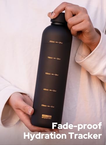 Image of Opard Slim Water Bottle 32oz, Dishwasher Safe Plastic Water Bottle BPA-Free, Leakproof Screw Top, Charcoal Black, Reusable for Travel School Sport Gym Hiking