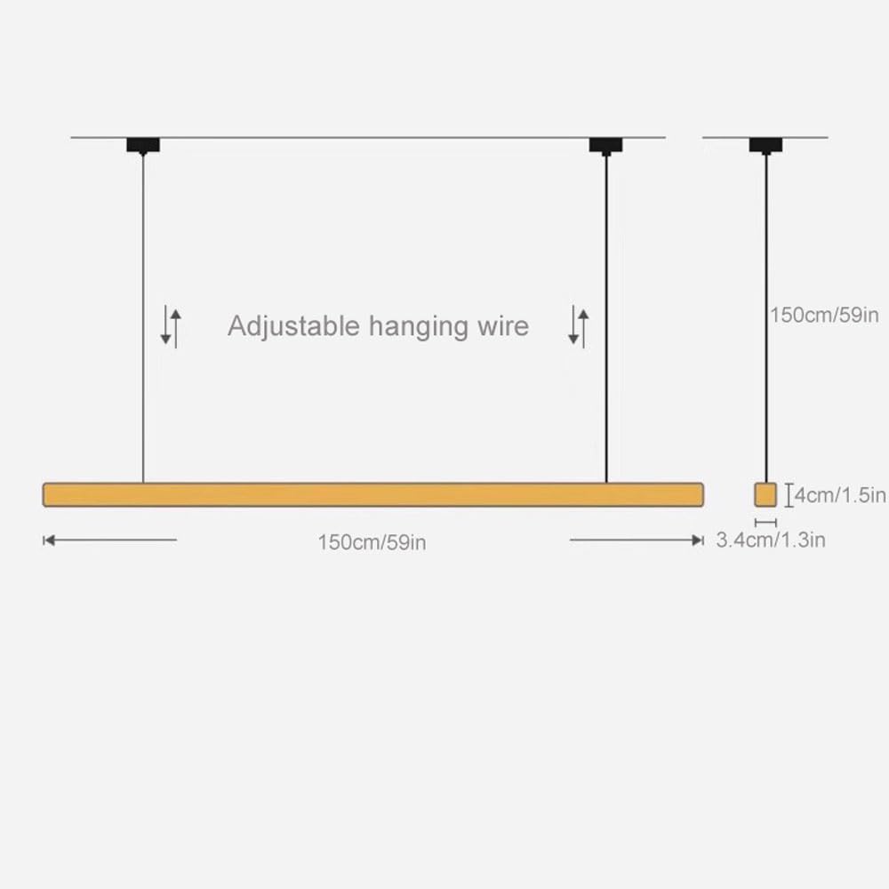 59" Lampada a Sospensione lineare in Legno Nordico, lampadario da soffitto, 24W LED, Striscia Lunga da Appendere, luci da Tavolo da Pranzo, Illuminazione per Isola Cucina Ufficio