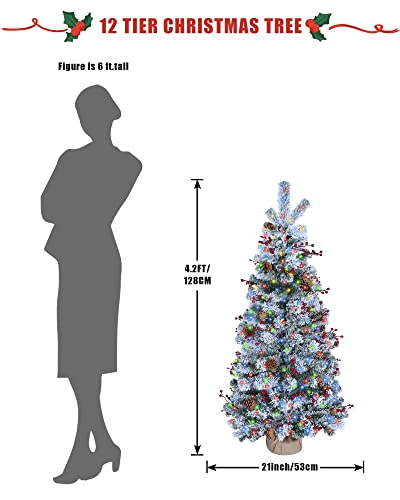 Ddhs Christmas Tree 4Ft Pre-Lit Snow Flocked Artificial Christmas Trees, Including Spruce, Pine Cones Red Berries, Perfect For Holiday, Home Decor, Easy To Assemble Christmas Tree With 100 Lights #TOP1