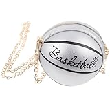 [HAMPPLIES] チェーン付きバスケットボール形状ショルダーバッグ レディース レザー製 耐久性あり カジュアル斜め掛け 小型ハンドバッグ 日常必