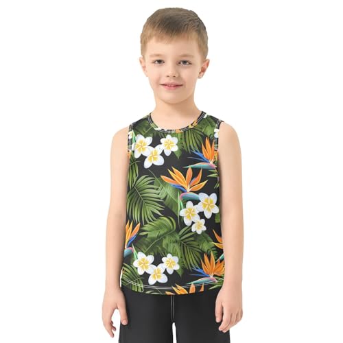 Plumerias Palm Leaves Black Boys Tank Tops Toddler Tank Top Shirts Undershirts Quik Dry for Boy,3T2