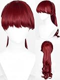 Half and Half Red Ponytail Wig with Bangs Kasumi Yoshizawa Cosplay Wig 22'' Long Curly Wine Red Pigtail Wigs for Women Halloween Costumes Party