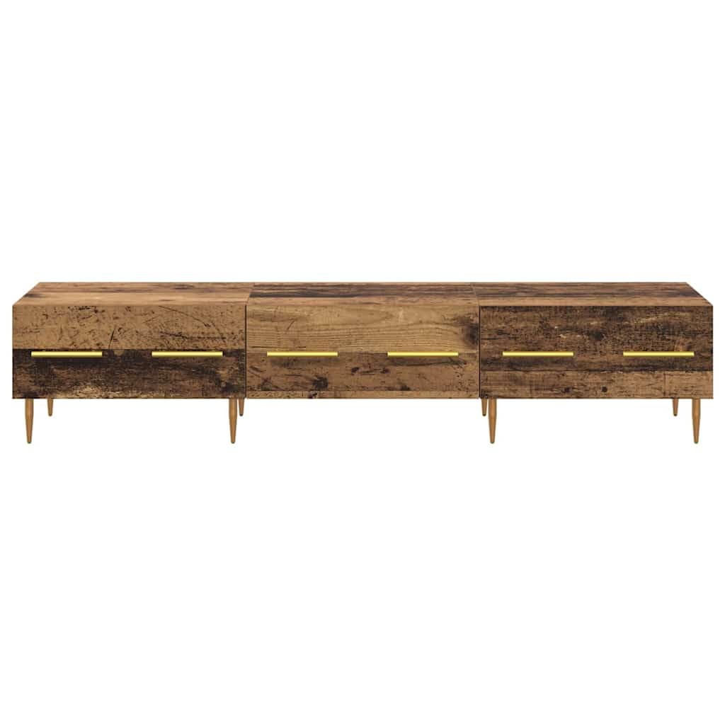 TV meubel met lade en 3 planken, 150 x 36 x 30 cm, rustiek hout effect, vintage design, gouden poten, entertainment center voor woonkamer, opbergkast voor multimedia apparaten, stabiel hout materiaal