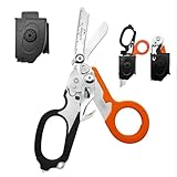 6 in 1 Multifunctional Trauma Shears Foldable with Strap Cutter | Heavy Duty Stainless Steel Emergency Response Shears | Survival Scissors With Holster | Medical Trauma Tactical | Black & Orange