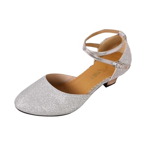 Genérico Elegantes Tacones de Baile con Tira Delantera Acolchada y Hebilla Segura (Silver 35)