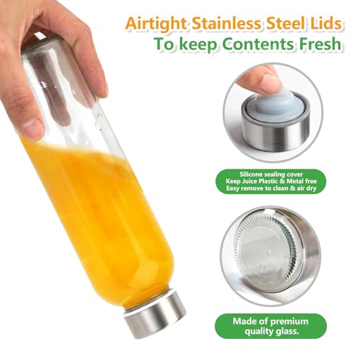 Zukro Glass Juice Bottles with Lids for Juicing 18 oz, Reusable Clear Glass Water Bottles with Stainless Steel Airtight Cap for Refrigerator, 100% Leak Proof Drinking Jar, BPA Free, Set of 6 - Image 5