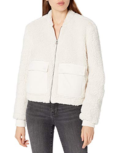 Lucky Brand Women's Long Sleeve Zip Front Utility Teddy Coat, Stone, S