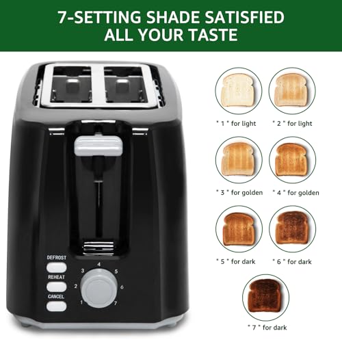 Aigostar Toaster,7 Einstellbare Bräunungsstufe + Auftau- & Aufwärmfunktion,2 Breite Toastschlitze,750W, Sandwichtoaster Schwarz 3