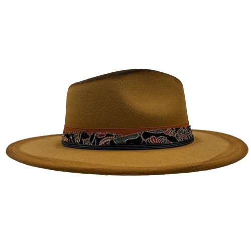 Image of Classic Wide Brim Fedora Hat for Women Man Floppy Panama Hat Western Felt Outdoor Hat with Band Sun Protection