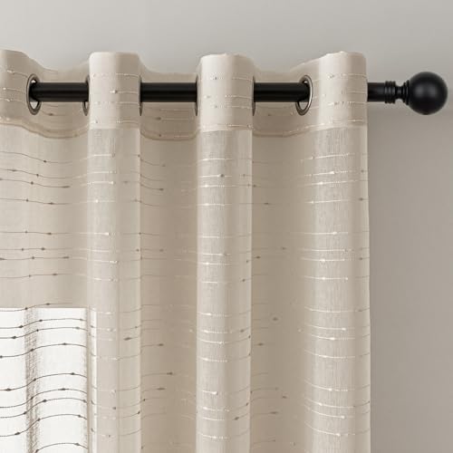 MYSKY HOME Cortinas cortas de color beige con ojales, cortinas de voile para...
