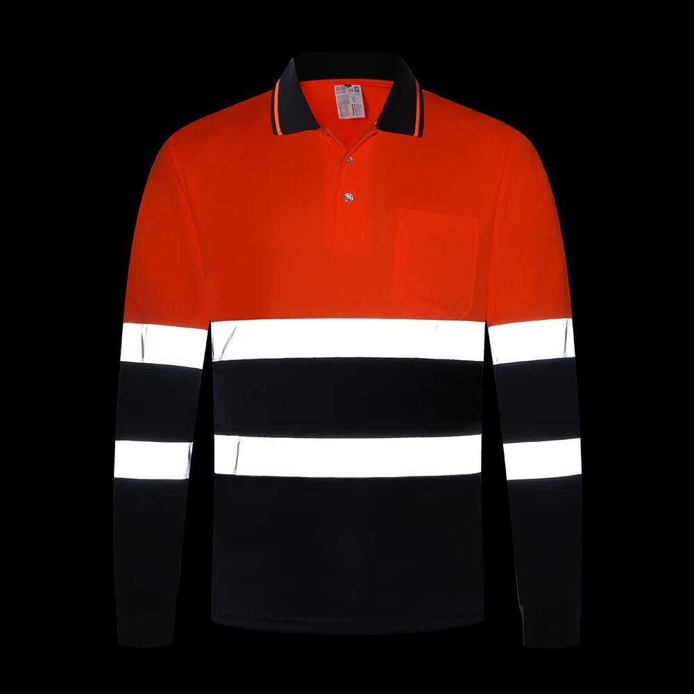Polo reflectante de manga larga, camisa de trabajo de seguridad de alta visibilidad for construcción, for hombres y mujeres, parte superior reflectante duradera. chaleco reflectante