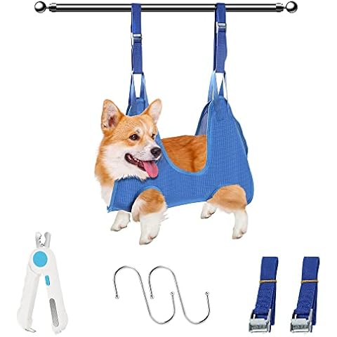 TCFTT Pet Grooming Hammock Harness for Dogs & Cats, Dog Hammock Restraint Bag with Nail Clippers/Trimmer with LED Light, Dog Sling for Grooming and Trimming Nail, Ear/Eye Care(M-Blue) Cover