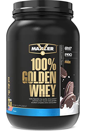 Maxler 100% Golden Whey Protein - 25g of Premium Whey Protein Powder per Serving - Pre, Post & Intra Workout - Fast-Absorbing Whey Hydrolysate, Isolate & Concentrate Blend - Cookies & Cream 2 lbs