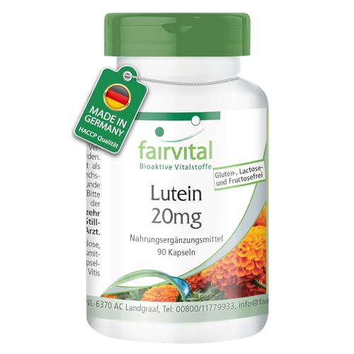 Fairvital | Lutein 20mg + Zeaxanthin - 90 Kapseln - Hochdosiert & mikroverkapselt - VEGAN - ohne Magnesiumstearat Fairvital | Lutein 20mg + Zeaxanthin - 90 Kapseln - Hochdosiert & mikroverkapselt - VEGAN - ohne Magnesiumstearat