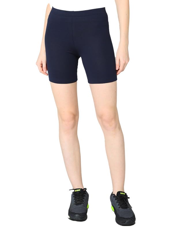 Women's Cotton Blended Solid Above Knee Sports Shorts (Navy, M)-PID56388-image-24