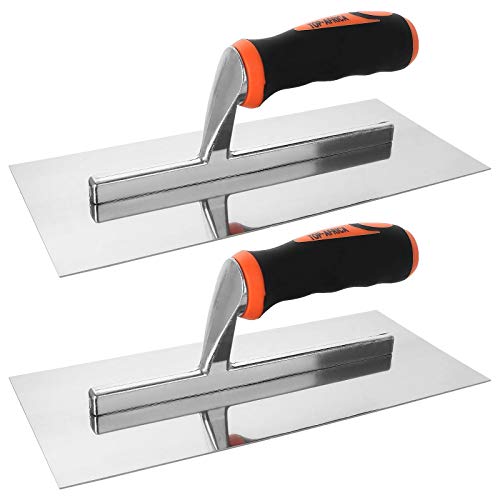4 9/10 by 11 Inch Masonry Finishing Trowel Premium Flat Trowel Stainless Steel Finishing Trowel with Soft Grip Handle, 2 Pack