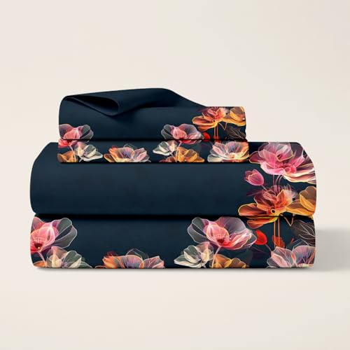 Image of Cloth Fusion Glace Cotton Super King Size Flat Bedsheet 108 x 108 Inch with 2 Pillow Covers (Blossom Aura)