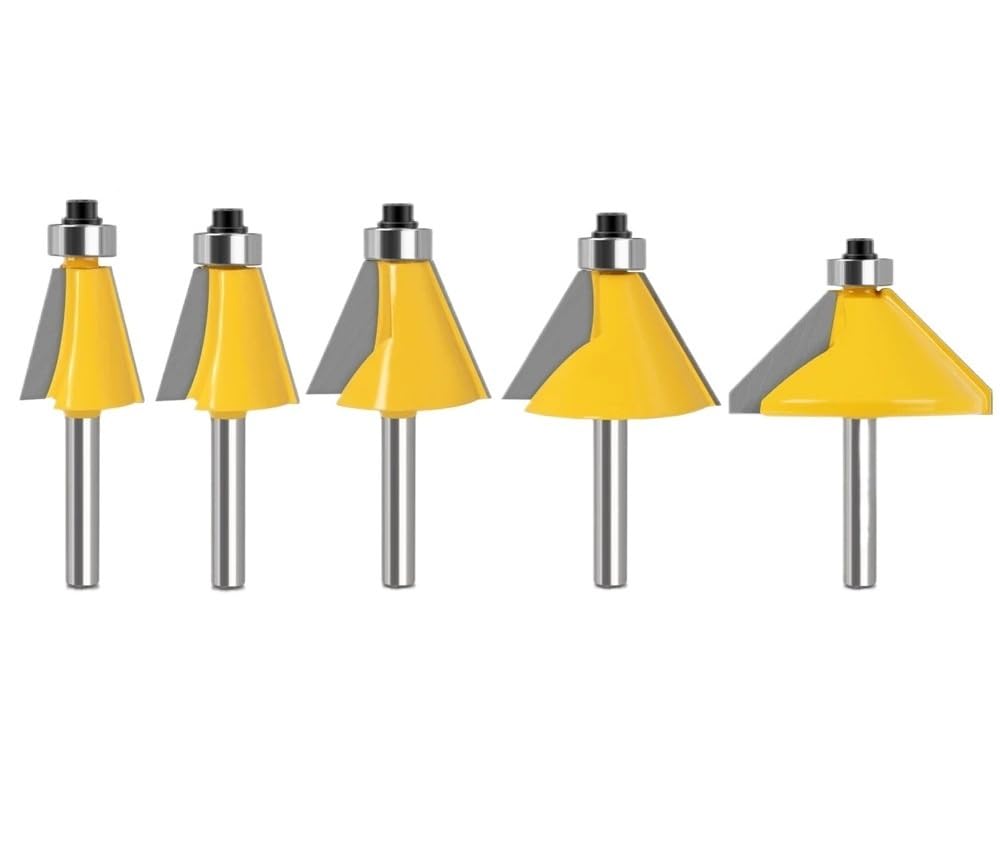 5 szt. 6 mm 8 12 1/4′′ 1/2′′ Trzpień duży 11,25, 15, 22, 30, 45 stopni fazowanie i krawędzi frezy do drewna(5PCS 8mm Shank)