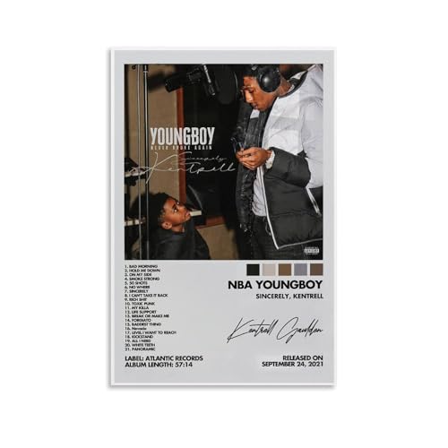 ZFHK Poster Nba Youngboy Sincerely Kentrell - Couverture de l'album - Décoration murale - Sans cadre - 20 x 30 cm - Poster sur toile sans cadre pour plusieurs pièces