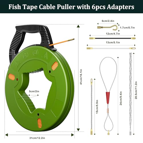 MINENICE Kabeleinziehhilfe 50m, 4,5mm Einziehspirale Einziehfeder inkl. 6 Adapter, Zugdraht für Leerrohre, Einziehhilfe für Leerrohre, Zugdraht, Kabelzieher für Kabel & Elektroinstallationen