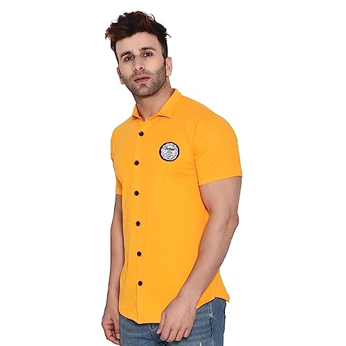 Image of Geum Men's Casual Shirt with Graphic Print | Short Sleeve Button-Down Shirt for Casual & Streetwear Look | Cotton Blend Slim Fit Shirt