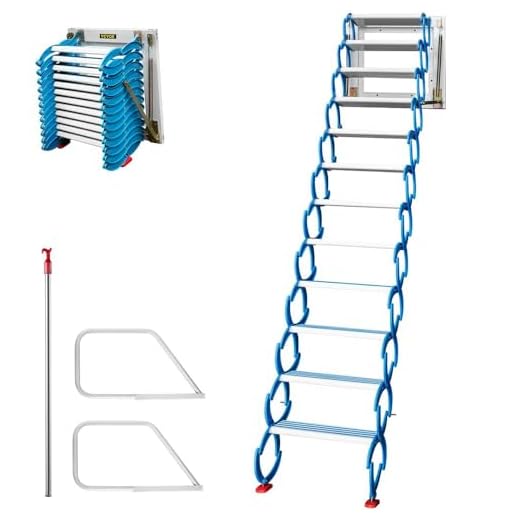 VEVOR Attic Steps Pull Down 12 Steps Attic Stairs, Alloy Attic Access Ladder, Blue Pulldown Attic Stairs, Wall-mounted Folding Stairs for Attic, Retractable Attic Ladder with Armrests, 9.8 feet Height