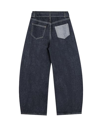 Unisex Wide Leg Barrel Jeans with Star Pendant Belt Retro Distressed Baggy Denim Pants Streetwear Style2