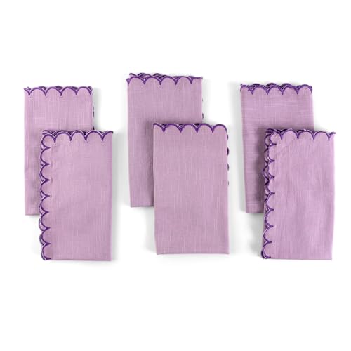 Image of FINGERCRAFT Scallop Edge Cloth Napkins | Set of 6 | 20x20 Inches | 100% Cotton | Table Napkins for Any Occasion | Washable, Perfect for Parties and Everyday Use (Lavender Slub, Set of 6)