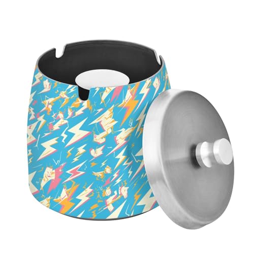 Cenicero de cigarrillos con tapa, pernos de rayo vintage, soporte de ceniza pesado sin olor, resistente al viento, para decoración de mesa de patio interior y exterior