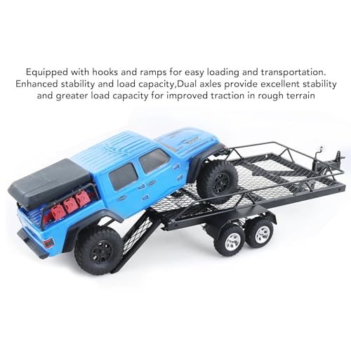 Remorque à plat en métal RC double essieux avec support pour crawler