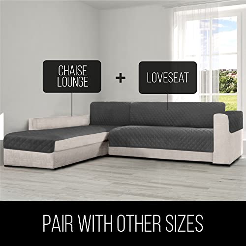 Sofa Shield Patented Chaise Slip Cover, Large Cushion Protector, Reversible Stain And Dog Tear Resistant Slipcover, Quilted Microfiber 102X34” Seat, Washable Covers For Dogs Pets Kids, Charcoal #TOP5