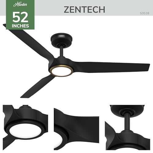Image of Hunter 52 inch ZenTech Outdoor Smart Ceiling Fan, LED Light, Remote, Black