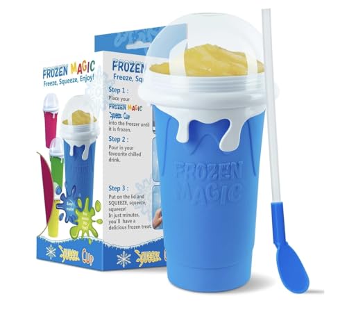 Frozen Magic Freeze Slushy Maker Cup Slushy Squeeze Lid Straw Spoon