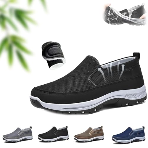 Orthowalkway Mens Shoes, Men's Comfortable Breathable Arch Support Slip-on Canvas Loafers, Outdoor Casual Non Slip Orthopedic Sneakers Flats Boat Shoes