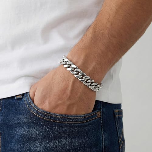 True Religion 8.5 Inch Cuban Chain Bracelet for Men Rhodium Plated Brass by True Religion - Used condition - Image 2