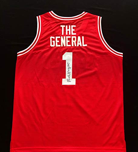Bob Knight The General Signed Autographed Red Basketball Jersey with JSA COA - Indiana University Hoosiers Coach - Size XL