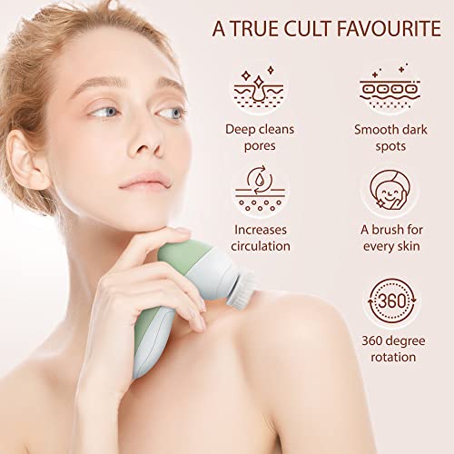 Face Scrubber | Facial Cleansing Brush Exfoliator Skin Care Products Beauty Products Powered Electric Wash Exfoliating Spin Cleanser Cleaning Scrub Including 7 Heads (Jade) - Thumbnail 5