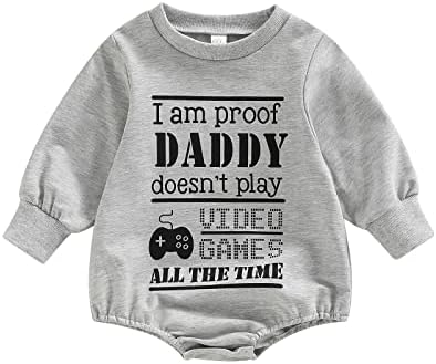 Lamuusaa Newborn Baby Girl Boy Outfits Funny Sayings Sweatshirt Romper One Piece Bodysuit Oversized Fall Clothes