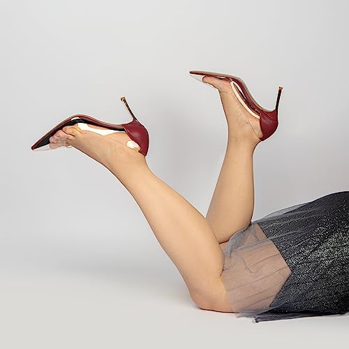 HDEUOLM Women High Stiletto Heel Pointed Toe Slip-on Pumps Wedding Clear Classic Shoes A12
