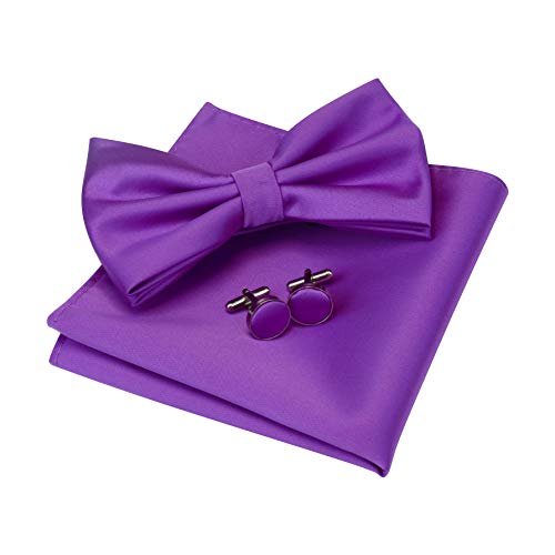 Image of GUSLESON Men's 3-pc Solid Color Bow Tie Gift Set - Double‑Fold Pre-Tied Bow Tie, Pocket Square, Cufflinks - Wedding Formal Party