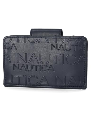 Image of Nautica Womens, Close Reach Vegan Leather RFID Wallet, Small Credit Card Holder Purse with Zipper Coin Pocket and ID Window in Indigo Embossed