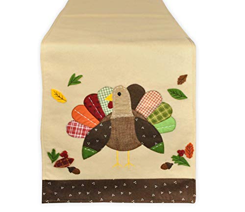 Top Brands DII Fall Basics Collection Tabletop, Table Runner, 14x64, Embroidered Turkey