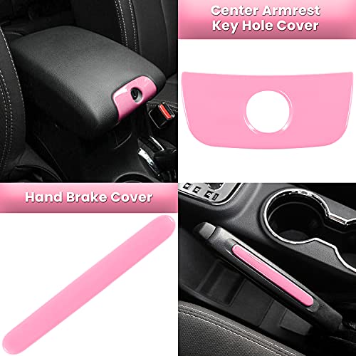 E-Cowlboy 18 Pcs Full Set Interior Decoration Trim Kit Steering Wheel Center Console Door Handle Air Conditioning Vent Cup Holder Gear Cover Trim For Jeep Wrangler Jk Jku 2011-2018 4-Door (Pink) #TOP5