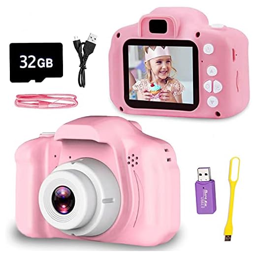Fotos Digital para Niños, Cámara Fotos niños con Tarjeta de Memoria Micro SD 32GB, Camara Fotos Infantil para Niños Niñas Regalos de cumpleaños, 1080P, Rosa