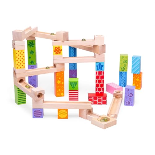 Bigjigs Toys, Wooden Marble Run, Construction Toys, Wooden Ball Run, Construction Toys For 3 4 5 Year Olds, Marbles For Kids