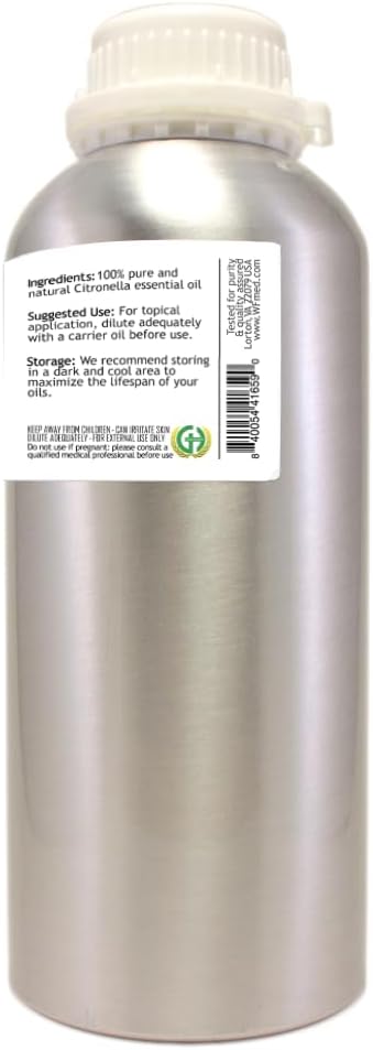 Citronella Essential Oil - 32 fl oz - Aluminum Bottle w/Locking Cap - 100% Pure Essential Oil - GreenHealth