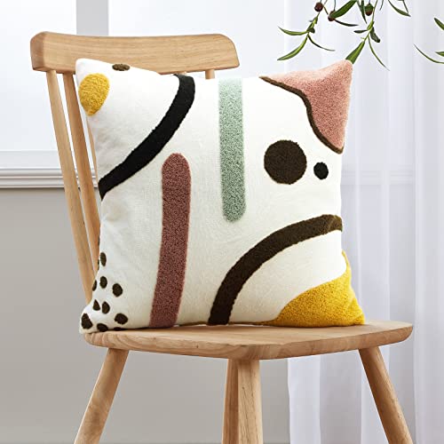Merrycolor Colorful Boho Throw Pillow Covers 18X18 Inch Tufted Modern Abstract Line Art Cute Pillows For Bedroom Aesthetic Embroidered Decorative Pillow Cases For Couch Sofa Bedroom Living Room,1Pc #TOP1