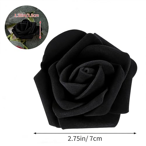 Image of 100Pcs Real Looking Black Artificial Rose Flower Heads, Foam Fake Roses for DIY Wedding Decorations Baby Shower Centerpieces Home Party Valentine's Day Mother's Day Decor