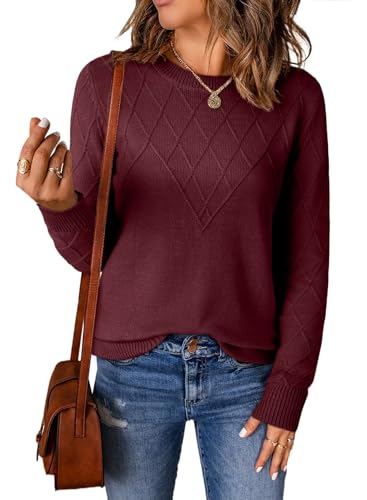EVALESS Womens Sweaters Trendy Casual Crewneck Long Sleeve Cable Knit Lightweight Oversized Fall Sweaters Pullover Tops